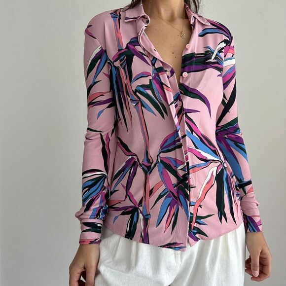 Emilio Pucci Blouse Womens 2 Pink Abstract Printed Long Sleeve Button Down Top - Picture 15 of 15
